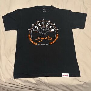Diamond Supply Co Black and Orange Short Sleeve Tee (Medium)